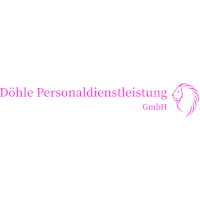 Logo Döhle Personaldienstleistung (Pinker Schriftzug Döhle Personaldienstleistung, darunter klein und rechstbündig GmbH; Rechts von den beiden Zeilen ein stilisierter, pinker Löwenkopf)