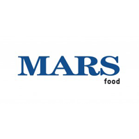 Logo Mars food (Blauer Schriftzug MARS, rechtbündig darunter klein und schwarz: food)