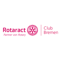 Logo Rotaract (Alles in pink: Links der fett geschriebene Schriftzug Rotaract, darunter kleiner, kursiv Partner von Rotary. Rechts daneben ein stilisiertes Zahnrad mit nicht lesbarer Schrift. Rechts daneben ein dünner, senkrechter Strich. Rechts daneben zweizeilig: Club Bremen)